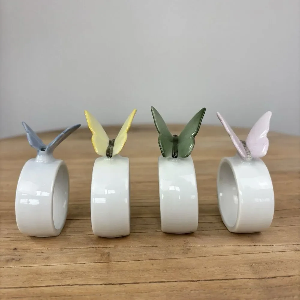 Vtg Butterfly Napkin Rings West Germany Handpainted Bone China Cottagecore
